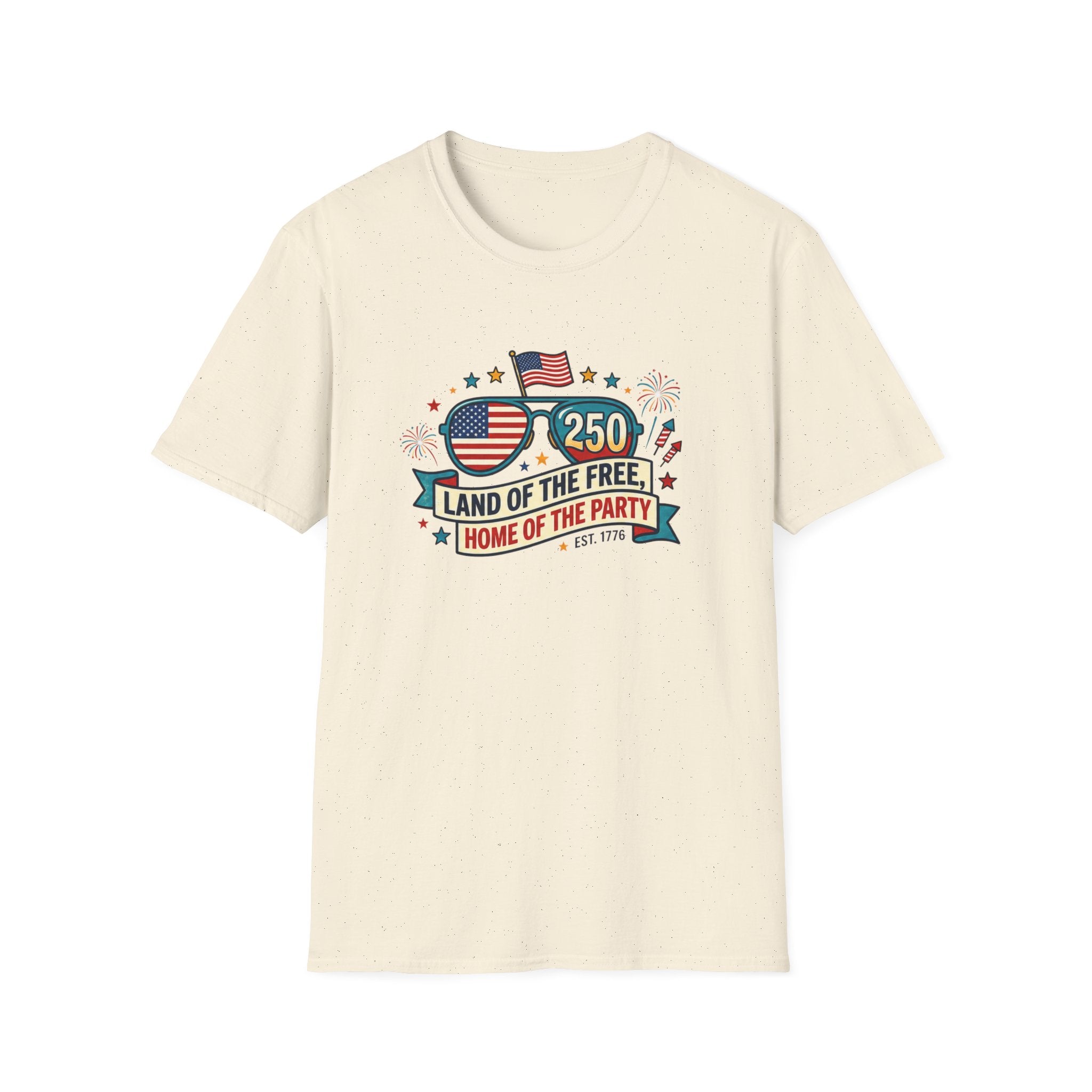 Land of the Free Home of the Party Tee, USA 250 Sunglasses Shirt, Red White Blue Celebration Graphic Top, Patriotic Fourth of July Outfit T-Shirt