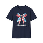 Coquette Patriotic Bow Shirt, 4th of July Women's T-Shirt, American Flag Bow Tee, USA Watercolor Bow, Stars and Stripes Shirt, Independence Day Gift