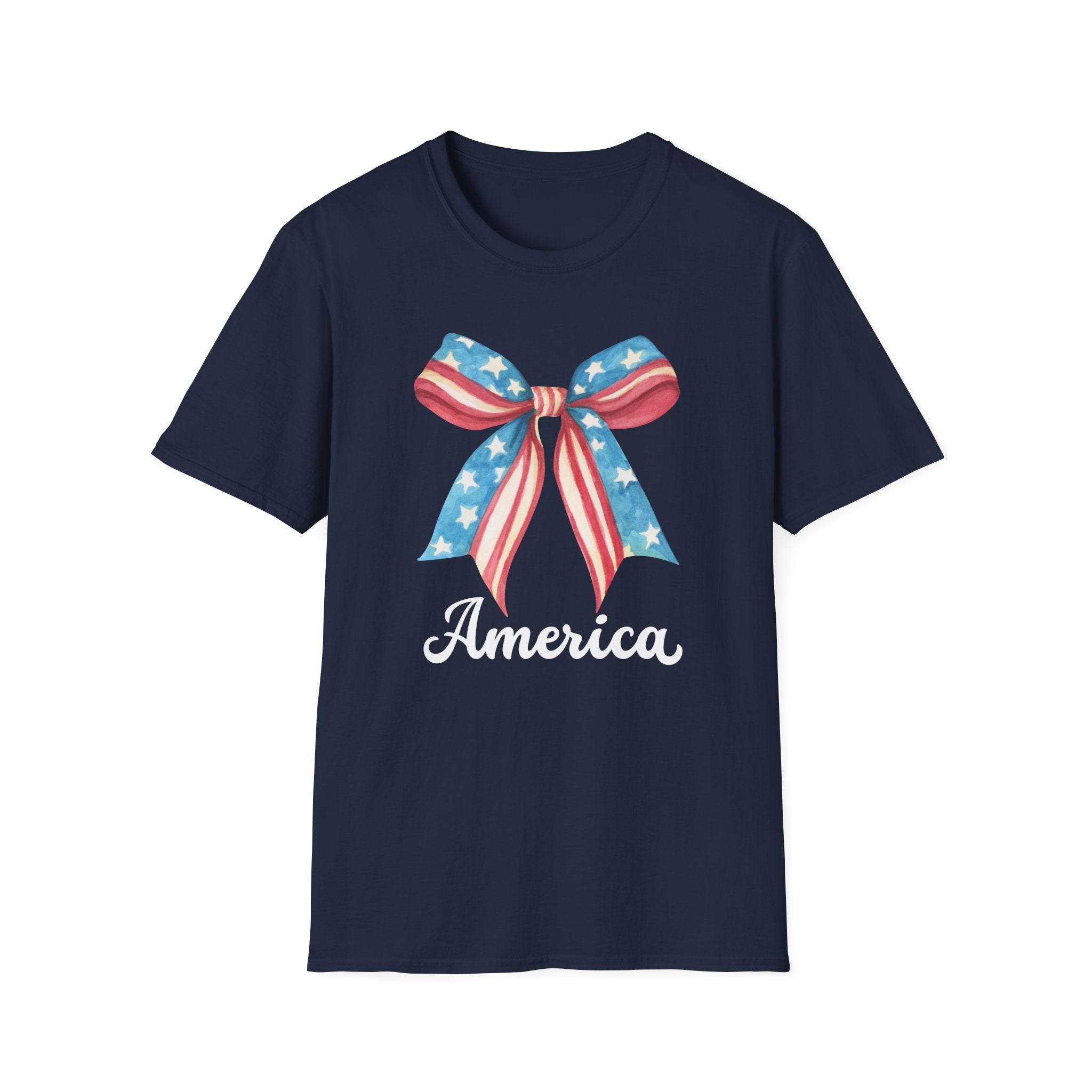 Coquette Patriotic Bow Shirt, 4th of July Women's T-Shirt, American Flag Bow Tee, USA Watercolor Bow, Stars and Stripes Shirt, Independence Day Gift