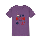 Born on the 4th of July Tee, Patriotic Birthday USA Shirt, Red White Blue Cupcake Graphic Top, Independence Day Celebration Outfit Youth Short Sleeve Tee