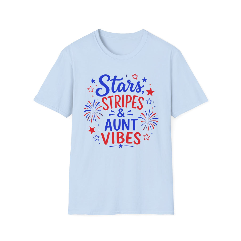 Patriotic Aunt Vibes Graphic Tee - 4th of July Stars and Stripes Family Fireworks T-Shirt