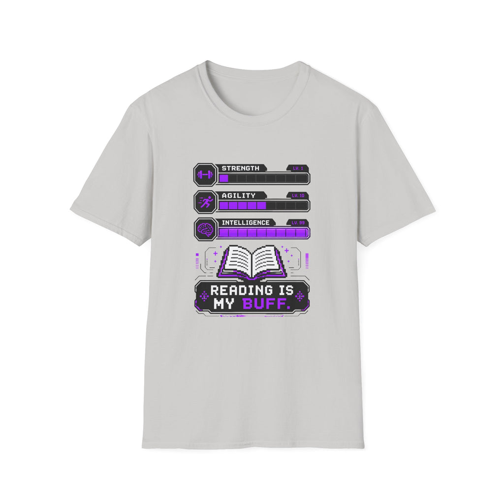 Reading Is My Buff T-Shirt — Gamer RPG Stat Bars Book Lover Tee