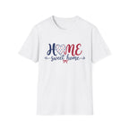 Patriotic Home Sweet Graphic Tee - 4th of July Heart Bow T-Shirt USA Flag Top Red White Blue Coquette
