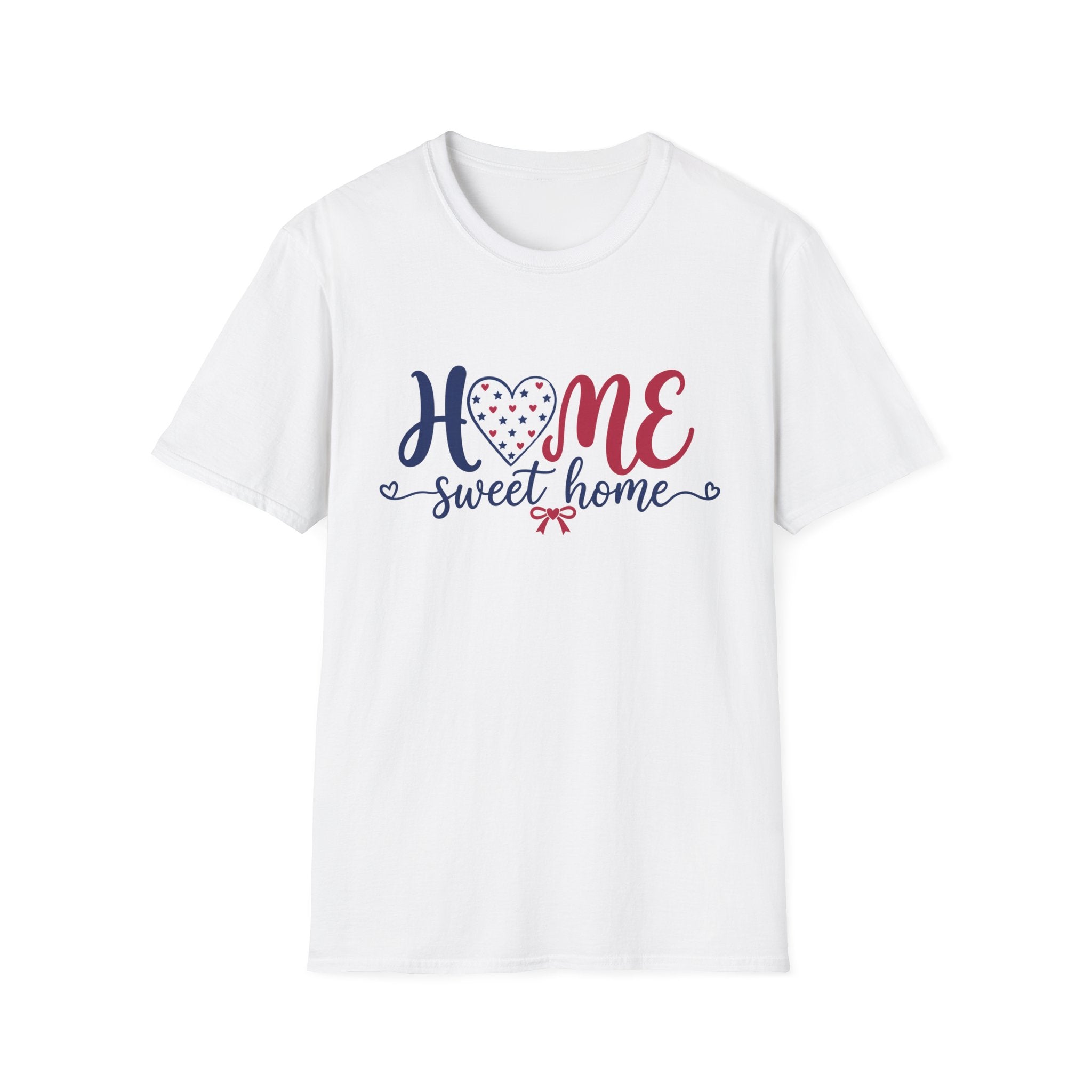 Patriotic Home Sweet Graphic Tee - 4th of July Heart Bow T-Shirt USA Flag Top Red White Blue Coquette