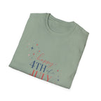 Happy 4th of July Sparkle Bow T-Shirt, Coquette Patriotic Sparkle Star Tee, Feminine Independence Day Shirt, Cute Mixed Typography 4th July