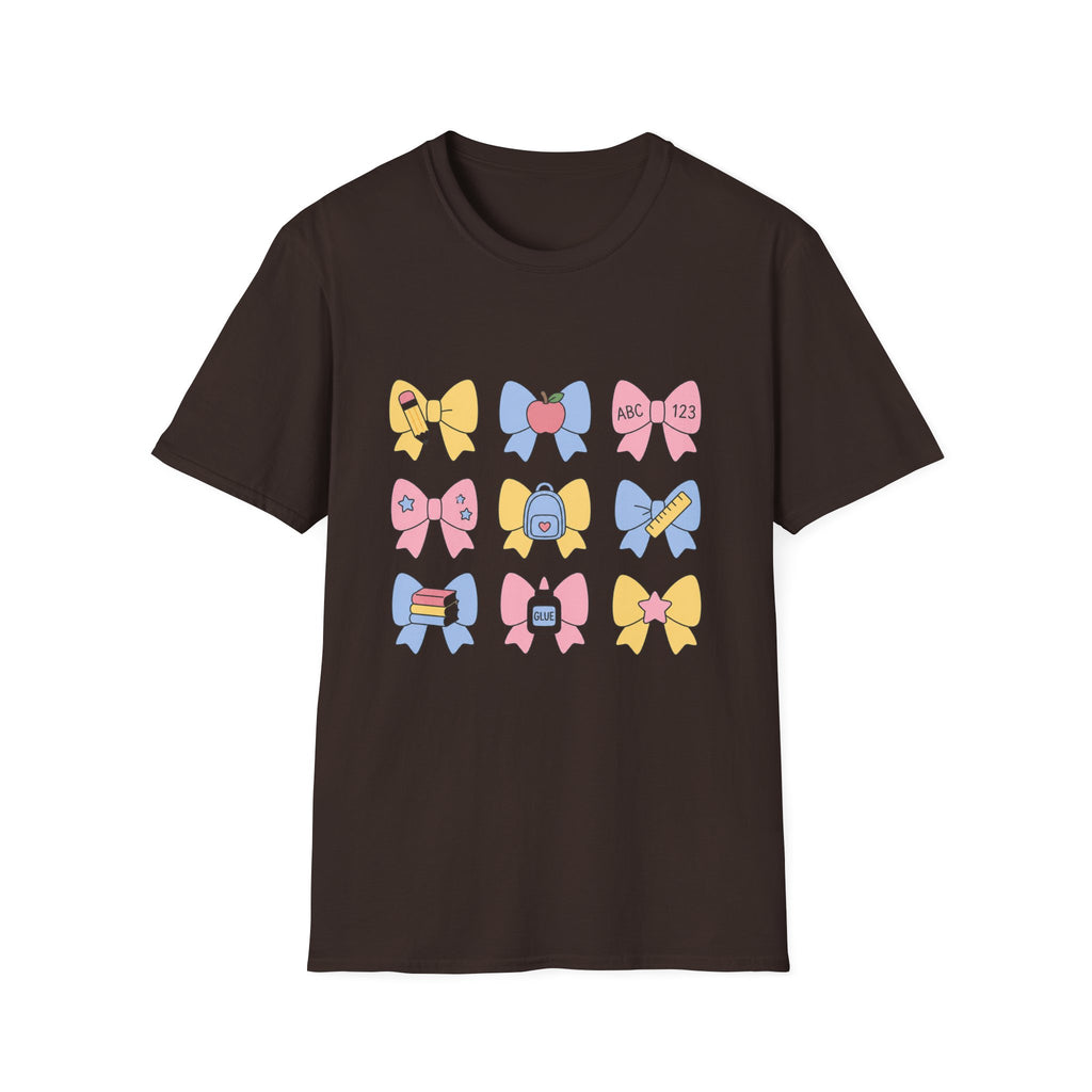 Cute Back-to-School Bow T-Shirt — Pastel School Supplies Graphic Tee