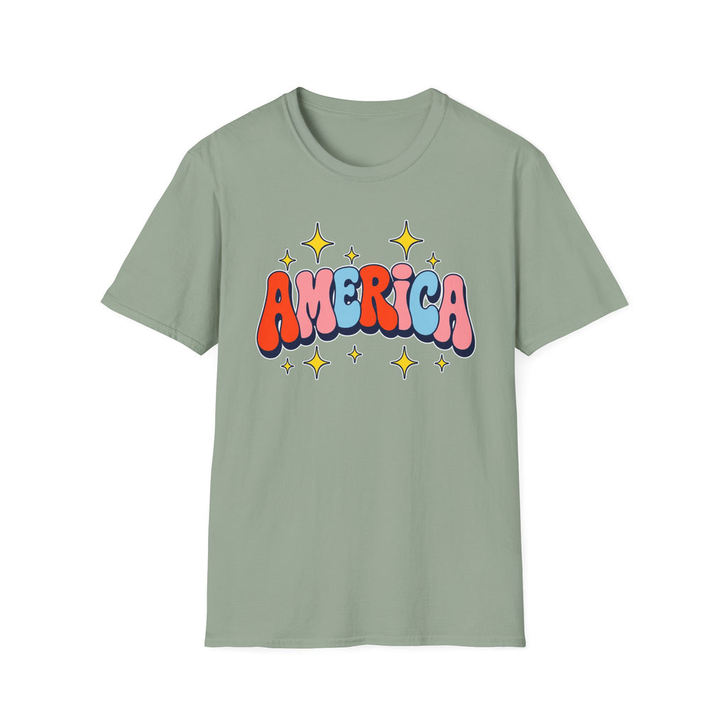 America Retro Patriotic T-Shirt, Groovy Fourth of July Graphic Tee, Vintage Americana Shirt, Cute Summer Independence Day Apparel, Trendy USA Outfit T-Shirt