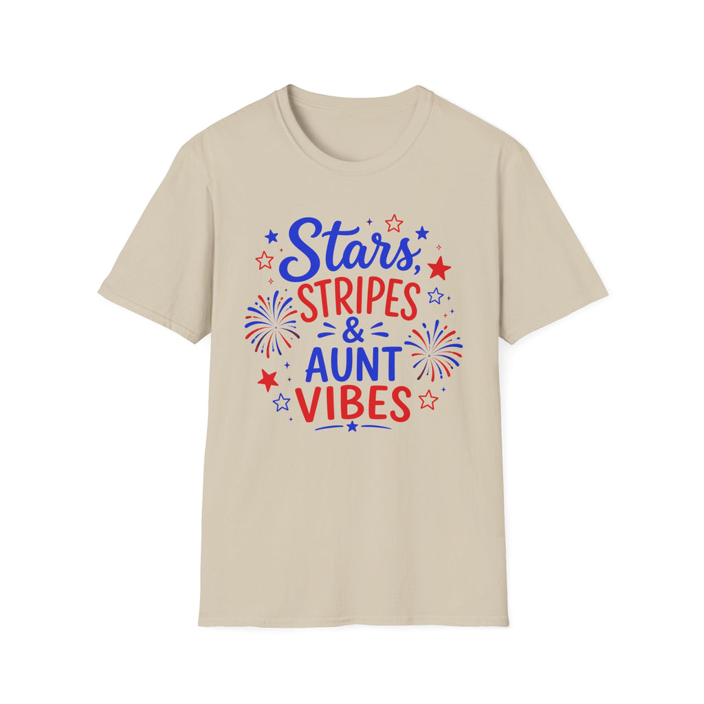Patriotic Aunt Vibes Graphic Tee - 4th of July Stars and Stripes Family Fireworks T-Shirt