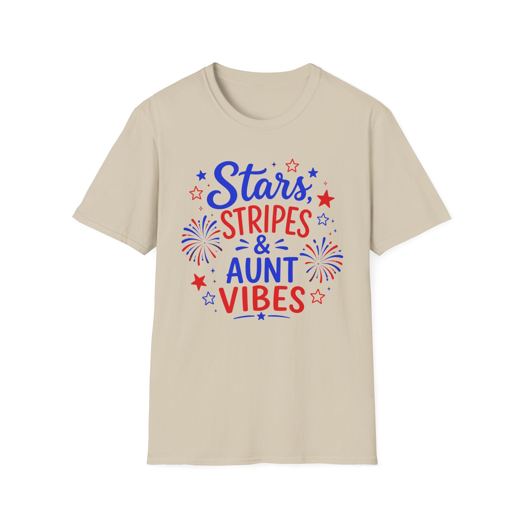Patriotic Aunt Vibes Graphic Tee - 4th of July Stars and Stripes Family Fireworks T-Shirt