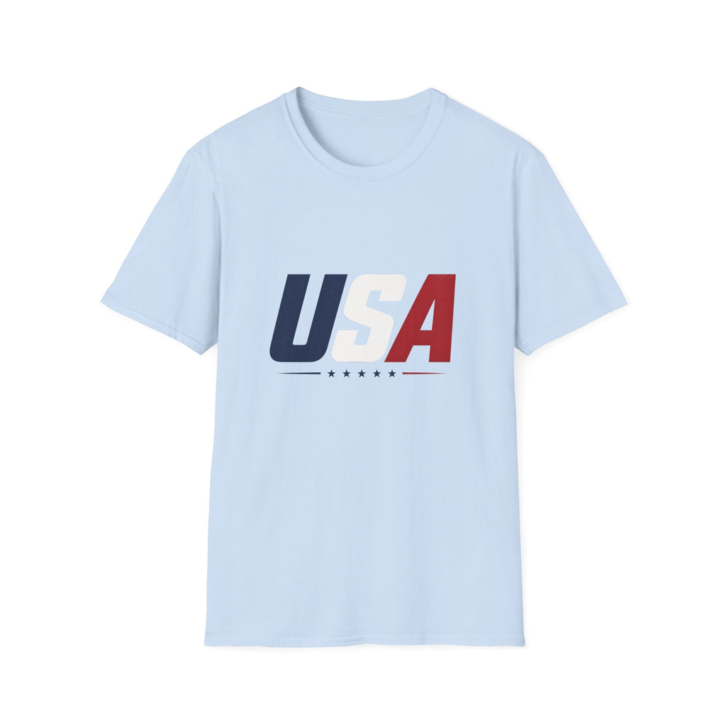 USA Bold Letter T-Shirt Sand, Patriotic American Stars Tee, 4th of July Neutral Color Shirt, USA Red White Blue Sand Tee, Independence Day Gift