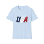 USA Bold Letter T-Shirt Sand, Patriotic American Stars Tee, 4th of July Neutral Color Shirt, USA Red White Blue Sand Tee, Independence Day Gift