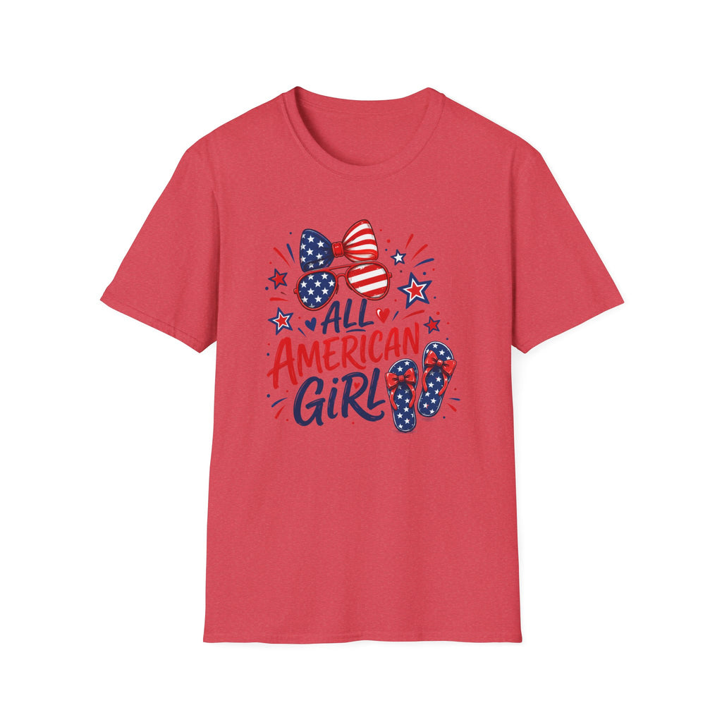 All American Girl Tee, Patriotic Bow Flip Flops Shirt, Red White Blue Graphic Top, Cute USA Fourth of July Outfit T-Shirt