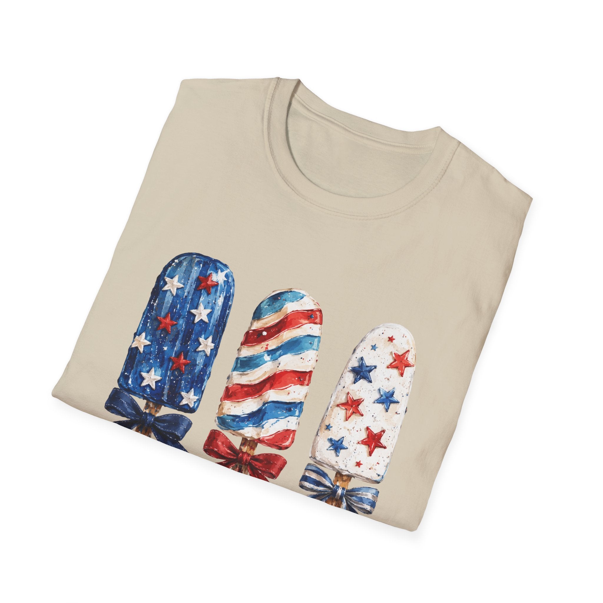 Patriotic Popsicle T-Shirt | Fourth Of July Watercolor Ice Pop Graphic Tee, Coquette Bow Summer Holiday Top