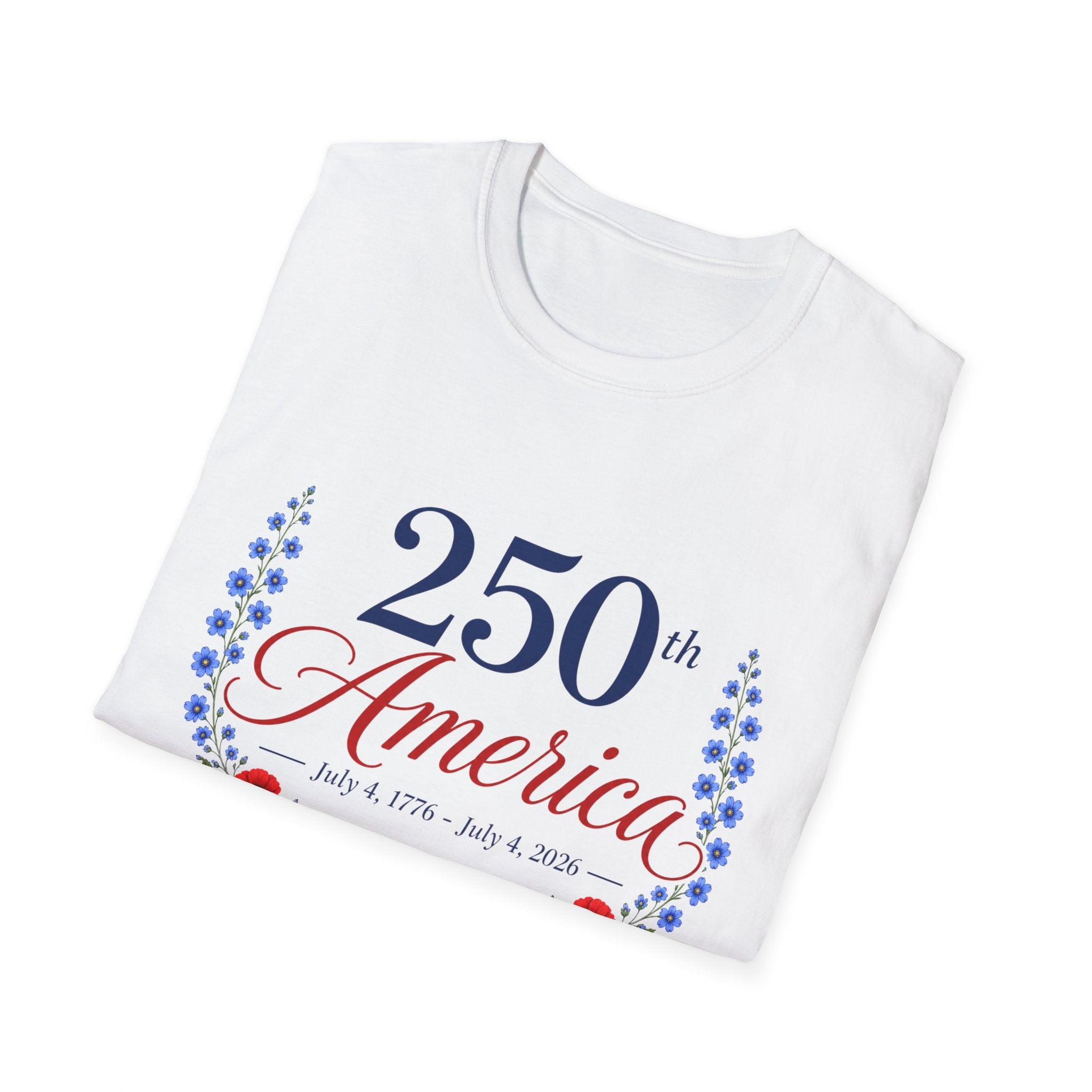 250th America Floral T-Shirt, July 4 1776 2026 Anniversary Tee, Patriotic Flower Shirt, America 250th Birthday Gift, Cottagecore 4th of July Tee