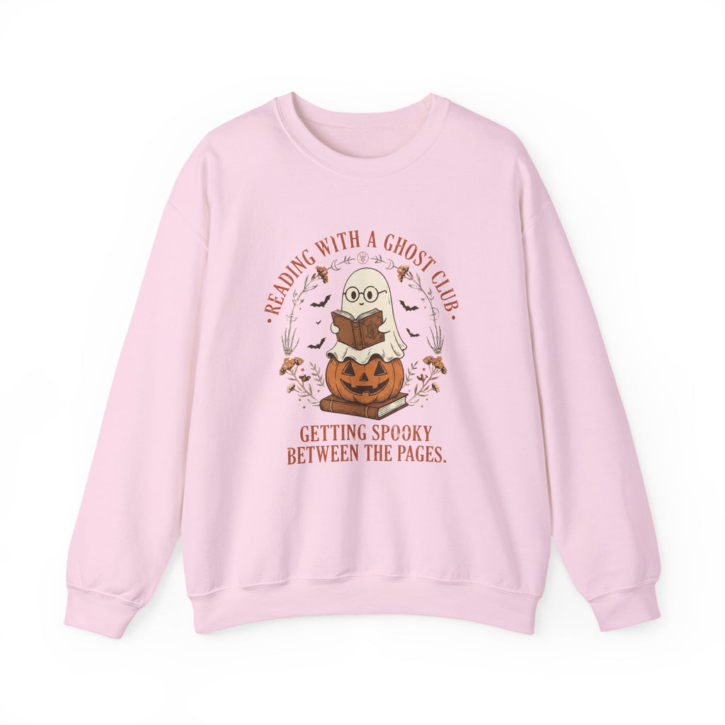 Reading With a Ghost Club Cute Spooky Book Lover Crewneck Sweatshirt