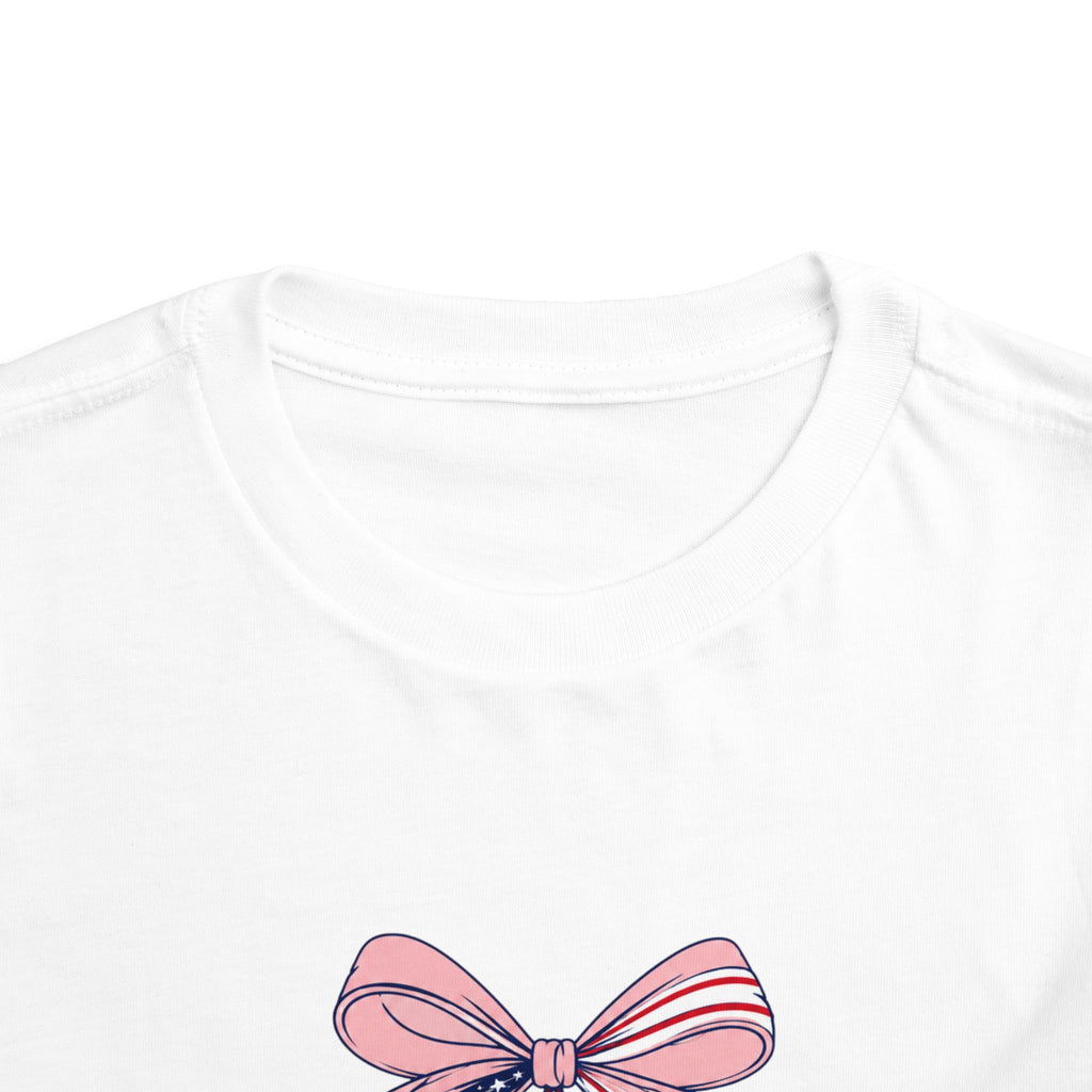 Made in the USA Cherry Tee, Patriotic Red White Blue Shirt, Cute Bow Fruit Graphic Top, Fourth of July Summer Outfit Toddler Short Sleeve Tee