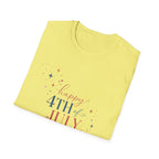 Happy 4th of July Sparkle Bow T-Shirt, Coquette Patriotic Sparkle Star Tee, Feminine Independence Day Shirt, Cute Mixed Typography 4th July