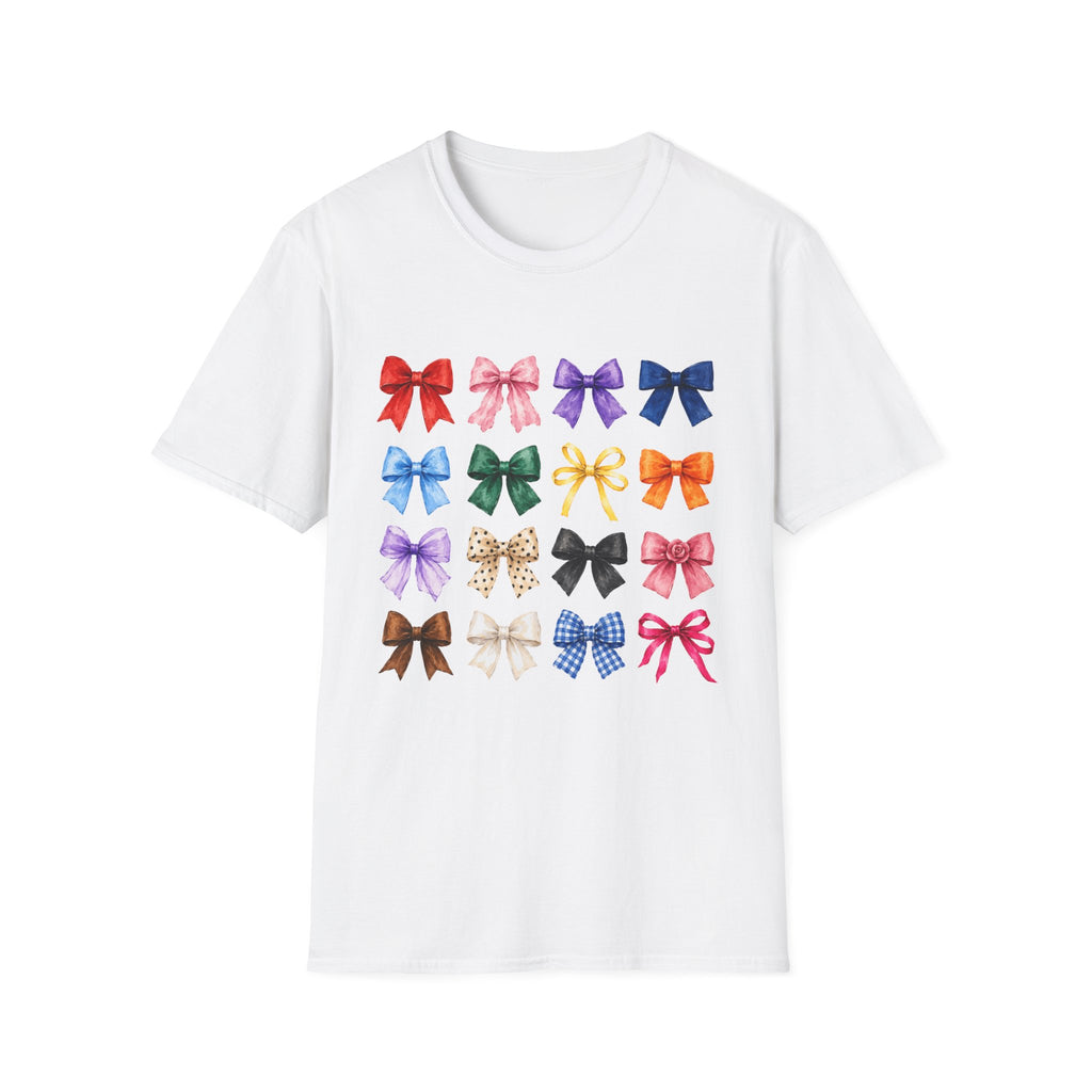 Bow Pattern T-Shirt — Colorful Ribbon Graphic Tee