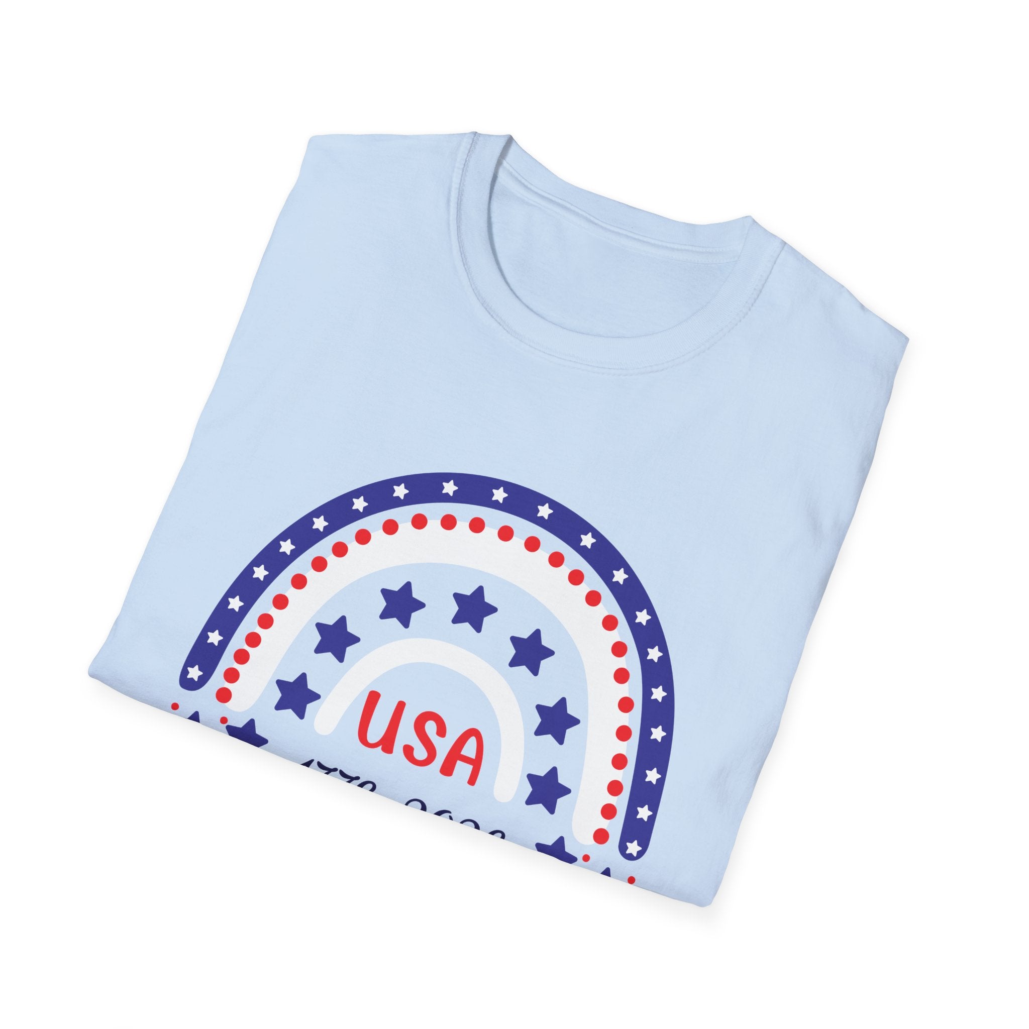 USA 1776–2026 Patriotic Rainbow Tee, American Anniversary Shirt, Red White Blue Graphic Top, USA Pride Outfit