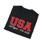 USA 250 Years Shirt 1776 2026, America 250th Anniversary T-Shirt, Varsity Style Patriotic Tee, Fourth of July Gift, Classic USA Bold Letter Shirt