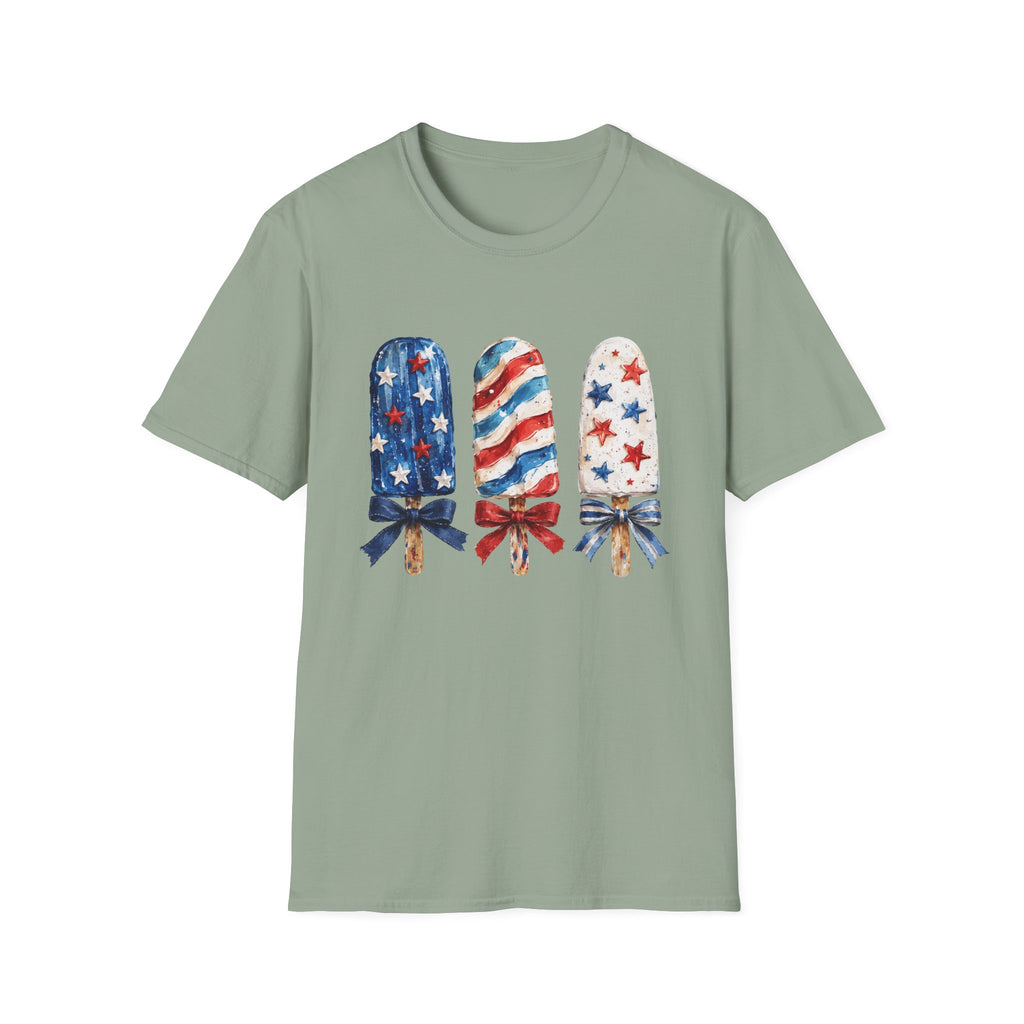 Patriotic Popsicle T-Shirt | Fourth Of July Watercolor Ice Pop Graphic Tee, Coquette Bow Summer Holiday Top