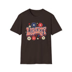 Liberty Retro USA Tee, Vintage Red White Blue Shirt, Patriotic Floral Graphic Top, Fourth of July Celebration Outfit Unisex Softstyle T-Shirt