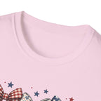 America 250 Years of Freedom Bow Shirt, Coquette Patriotic Trio Bow Tee 1776 2026, 4th of July Women's Vintage Bow T-Shirt, Gingham Stars Floral Patriotic Anniversary Gift