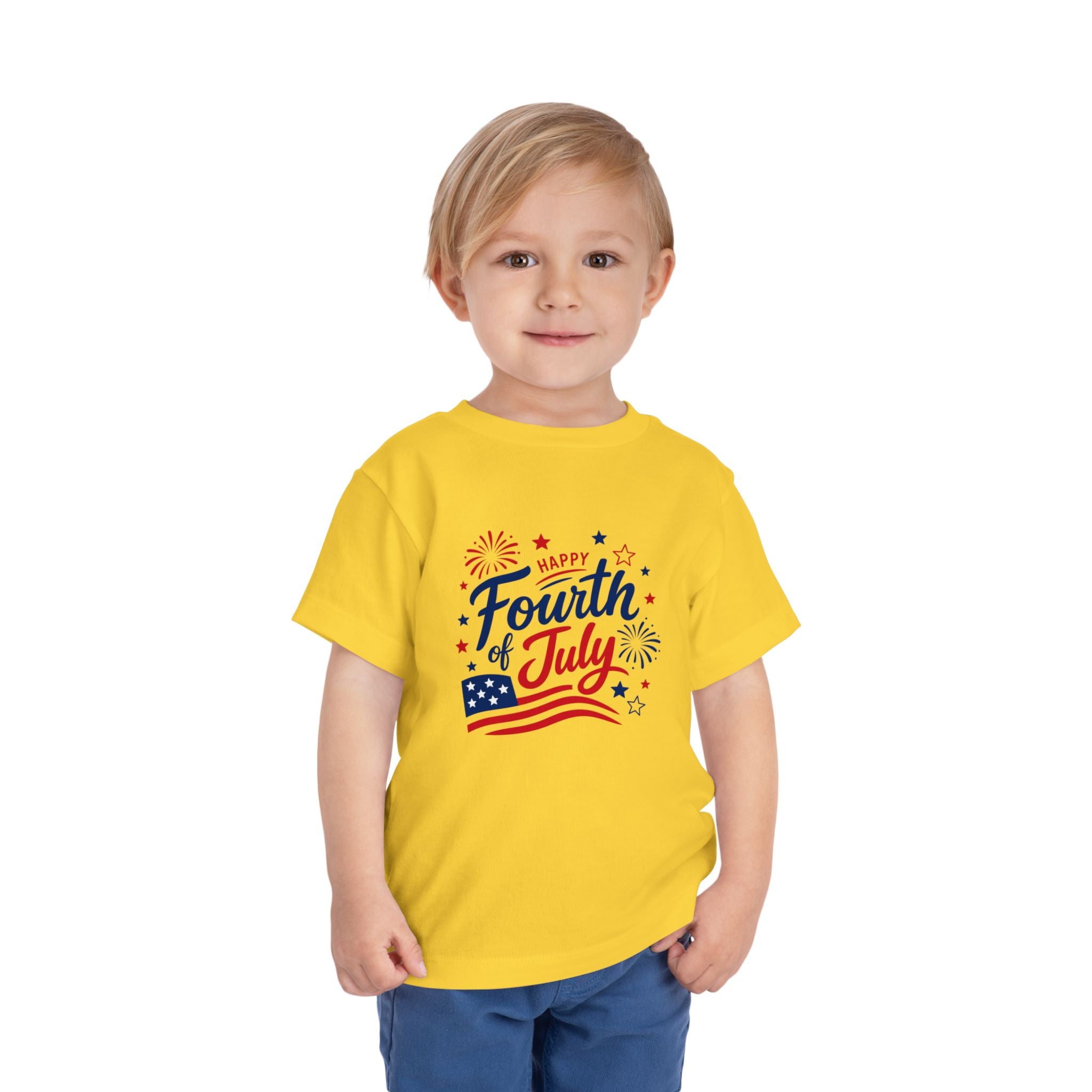 Happy Fourth of July Patriotic T-Shirt, Americana Fireworks Graphic Tee, Retro Independence Day Shirt, Summer Celebration Apparel, Red White Blue Outfit Toddler Short Sleeve Tee