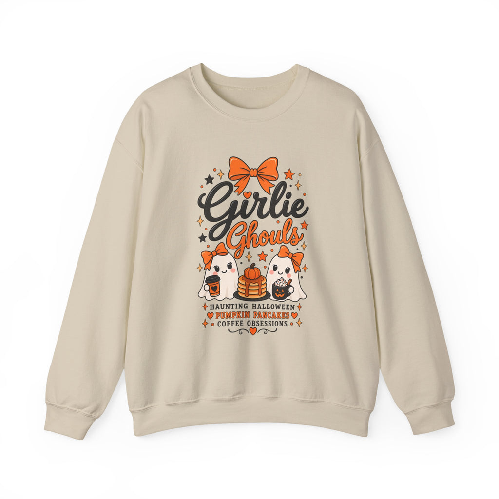 Girlie Ghouls Halloween Cute Orange Bow Spooky Crewneck Sweatshirt