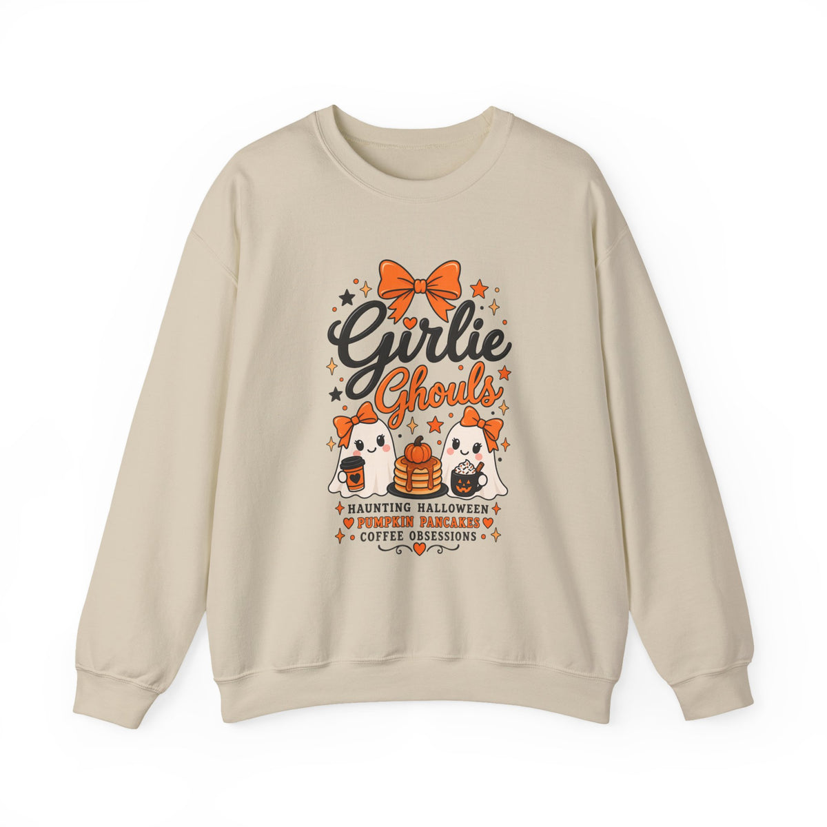 Girlie Ghouls Halloween Cute Orange Bow Spooky Crewneck Sweatshirt