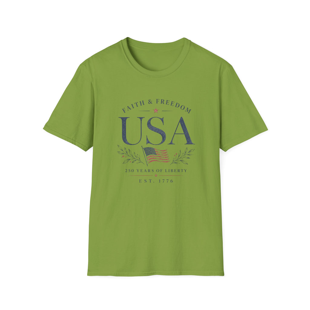 USA Faith Freedom T-Shirt | Patriotic 250 Years Liberty Graphic Tee, American Flag Heritage Top