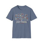 USA 250 Years T-Shirt | Semiquincentennial Patriotic Floral Graphic Tee, 1776 2026 Varsity Block Lettering Top