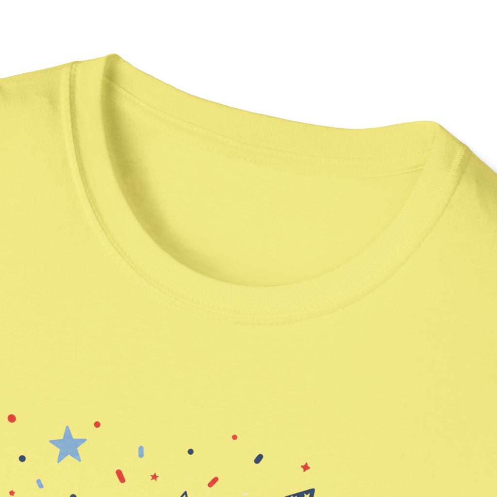 Patriotic Doodle Collage T-Shirt, Cute 4th of July Bow Heart Flag Confetti Tee, Whimsical Festive America Shirt, Coquette Patriotic Icon Scatter Gift