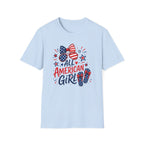 All American Girl Tee, Patriotic Bow Flip Flops Shirt, Red White Blue Graphic Top, Cute USA Fourth of July Outfit T-Shirt