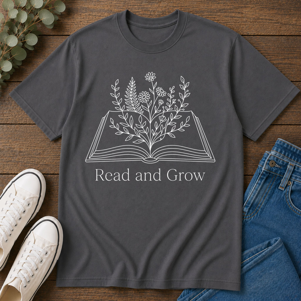 T-Shirt — Read and Grow Floral Book Illustration