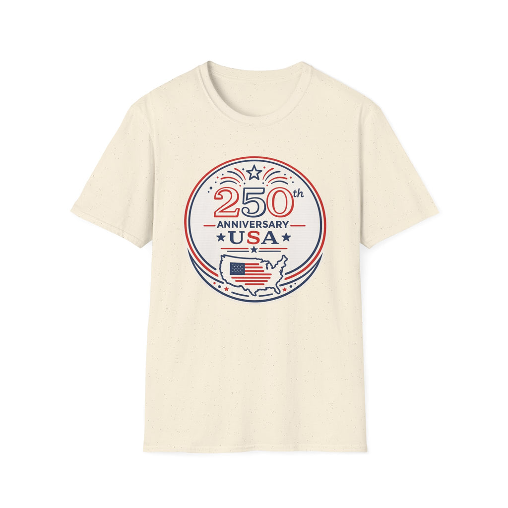 USA 250th Anniversary T-Shirt | Semiquincentennial Patriotic Map Graphic Tee, American Flag Round Emblem Top