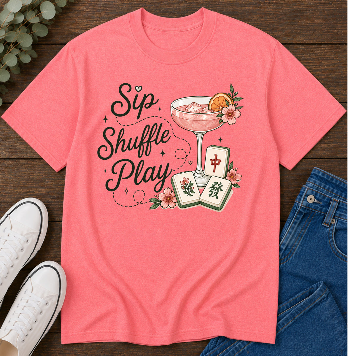 Sip Shuffle Play Cocktail & Mahjong T‑Shirt