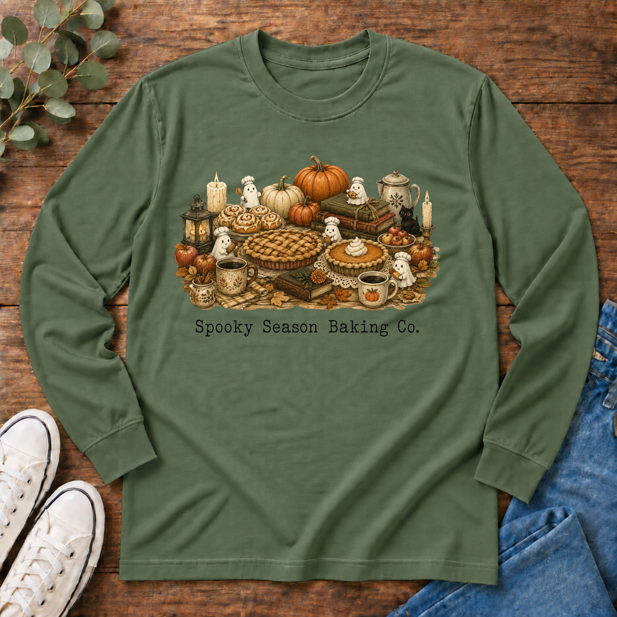 Spooky Season Autumn Baking Crew Cozy Fall Long Sleeve T-Shirt