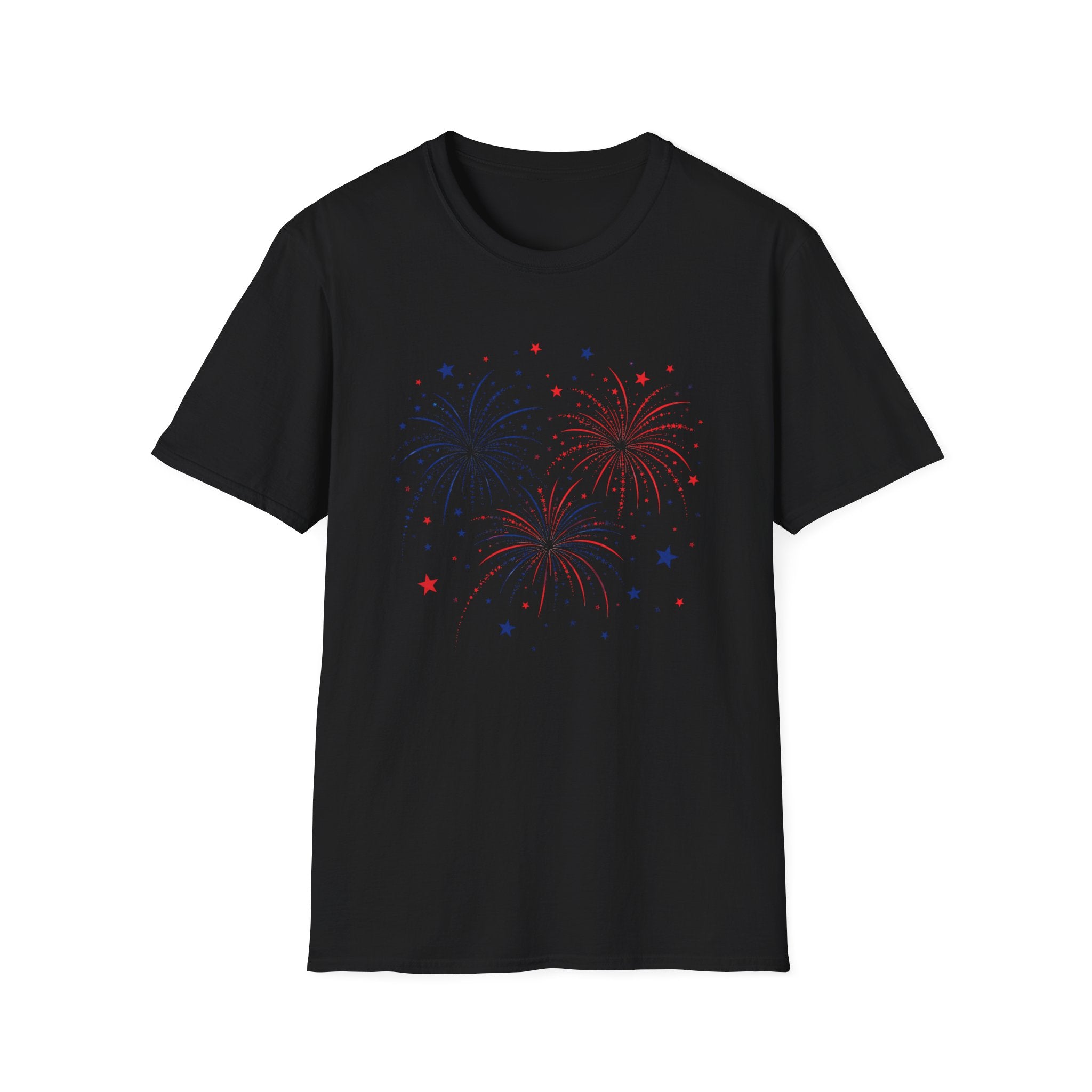 Minimalist Patriotic Fireworks T-Shirt | Fourth Of July American Flag Colors Graphic Tee, Red White Blue Stars Top