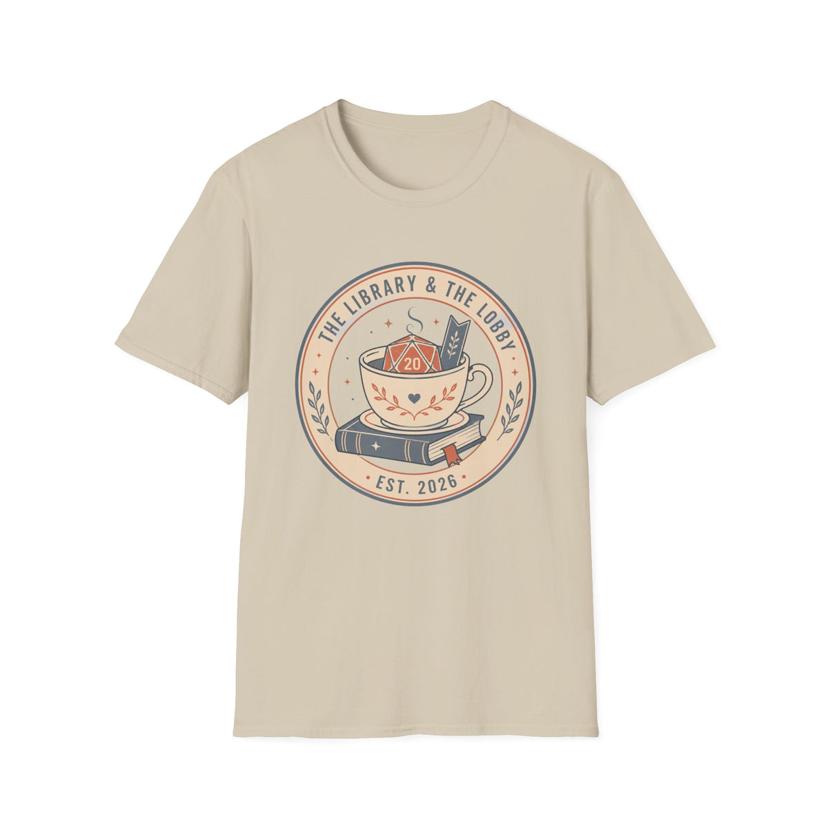 Library & The Lobby Tea Cup T‑Shirt — 'The Library & The Lobby' Vintage Bookstore Tee