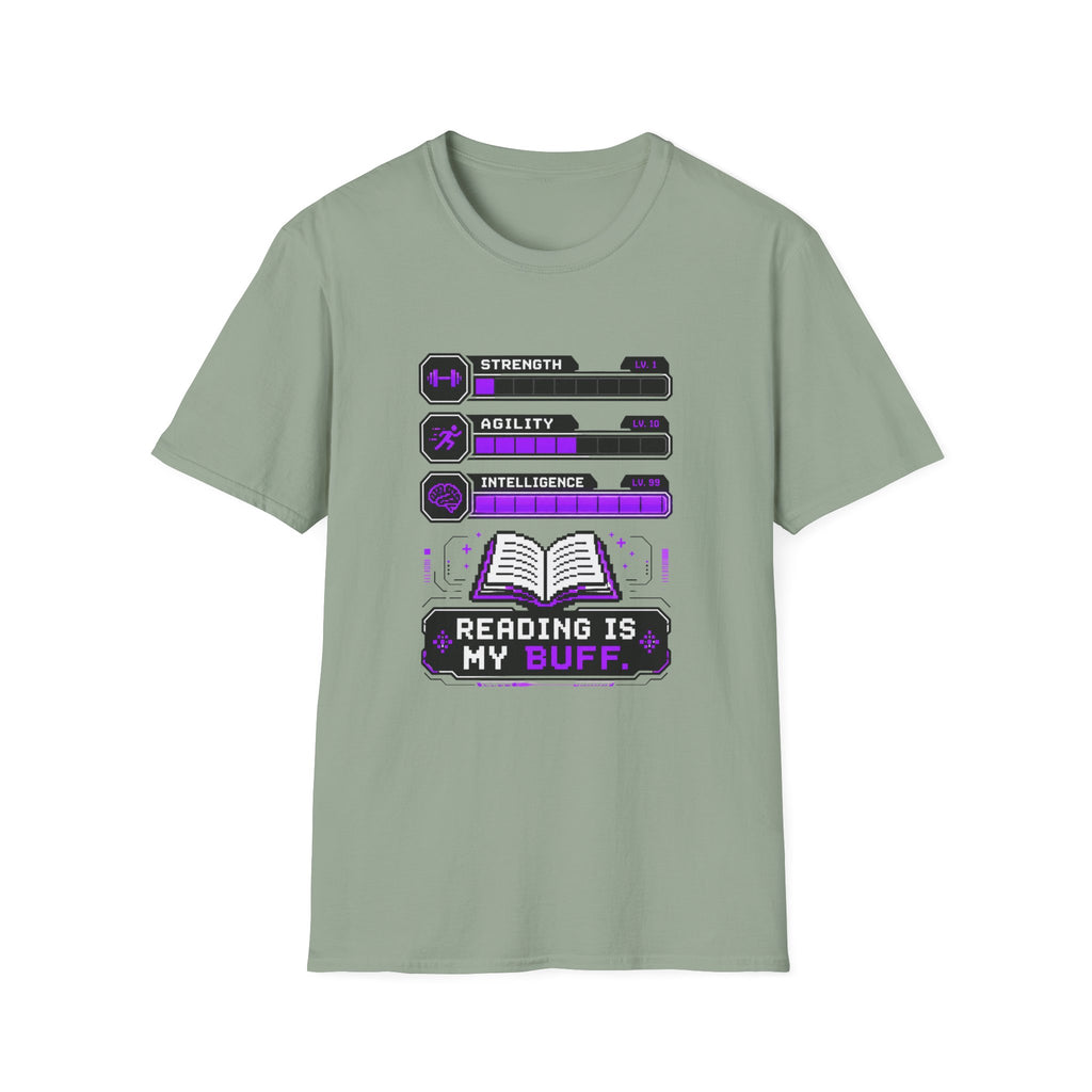 Reading Is My Buff T-Shirt — Gamer RPG Stat Bars Book Lover Tee