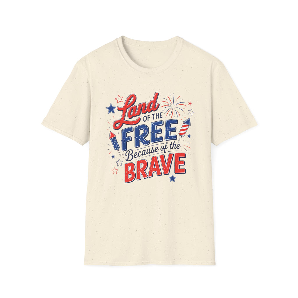 Land of the Free Tee, Because of the Brave Shirt, Patriotic USA Graphic Top, Red White Blue Freedom Outfit T-Shirt