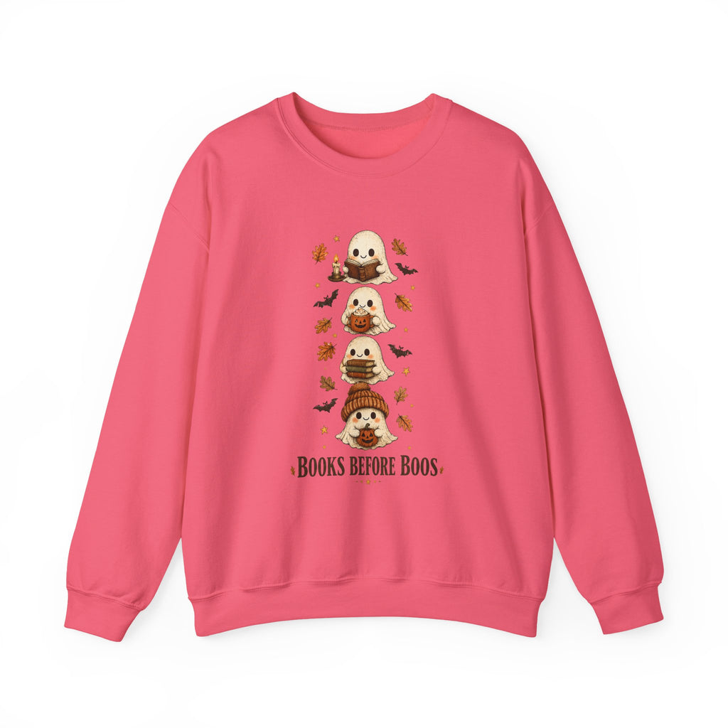 "Books Before Boos" Cute Halloween Ghost Stack Crewneck Sweatshirt