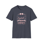 Where The Spirit Of The Lord Is Liberty T-Shirt | Christian Bible Verse Graphic Tee, Pink Coquette Ribbon Bow Top