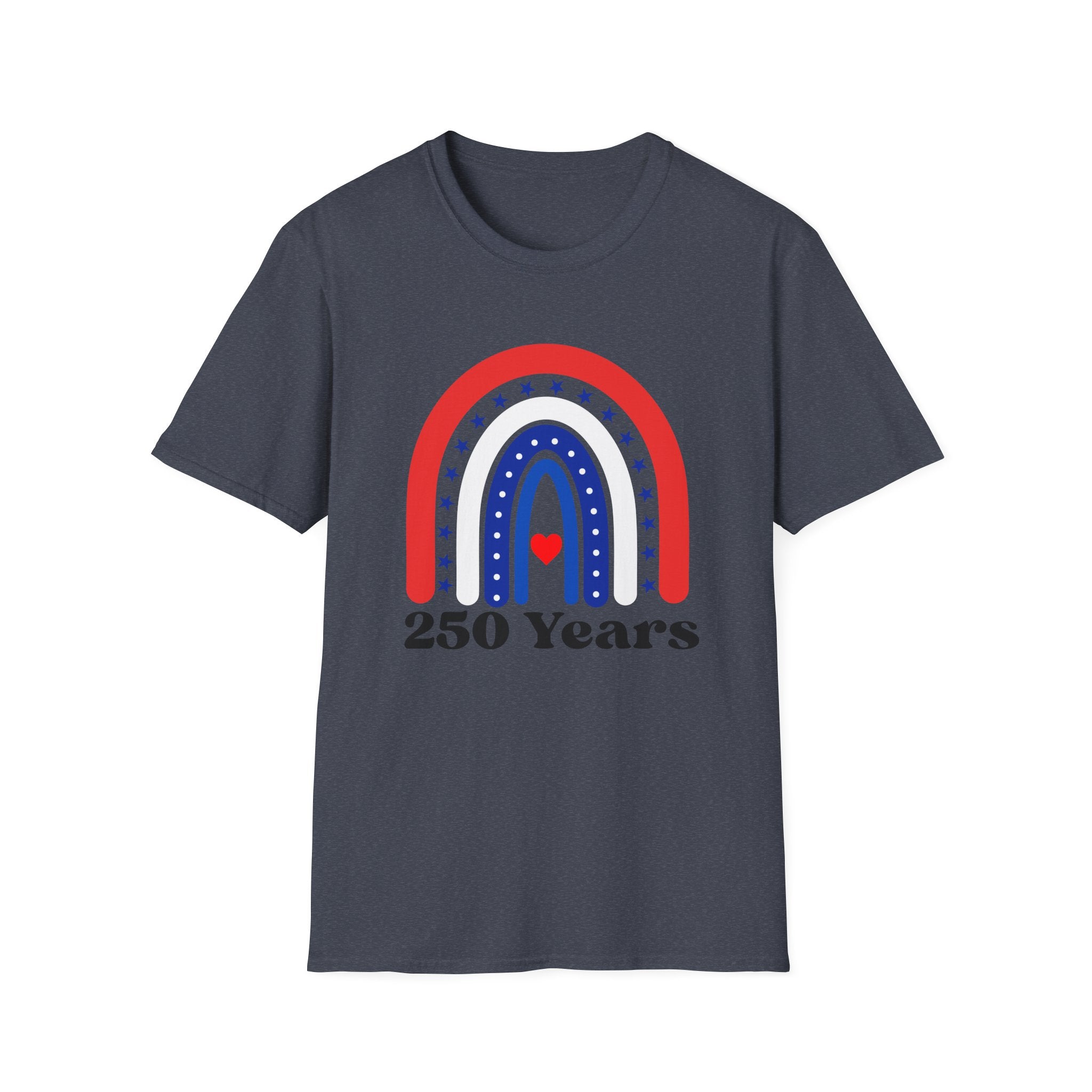Patriotic Rainbow 250 Years T-Shirt, Boho 4th of July Rainbow Tee, America 250th Anniversary Shirt, Cute USA Rainbow Heart Gift, Independence Day
