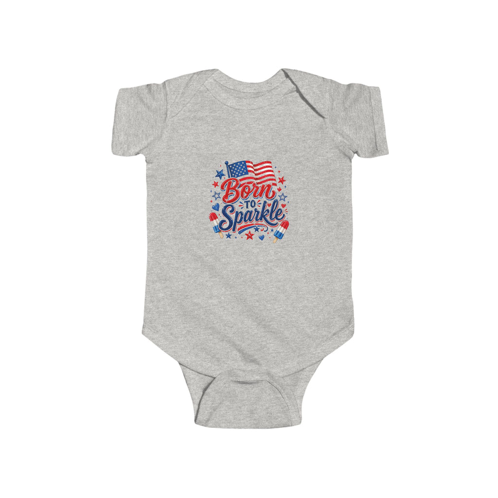 Born to Sparkle Baby Onesie, Patriotic 4th of July Infant Bodysuit, American Flag Baby Girl Boy First Fourth July Gift, Stars Sparkle Newborn Patriotic Infant Fine Jersey Bodysuit