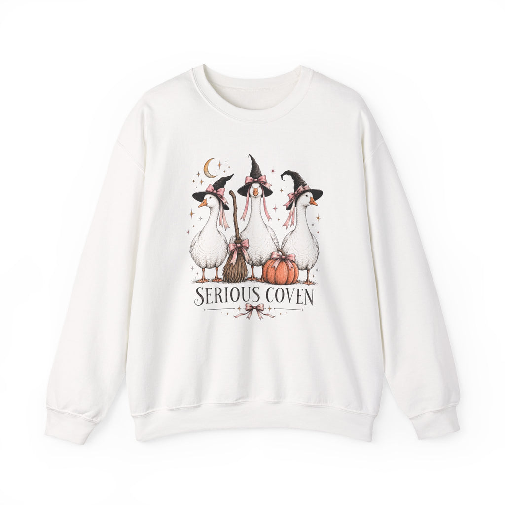 Serious Coven Goose Cute Witch Geese Halloween Crewneck Sweatshirt