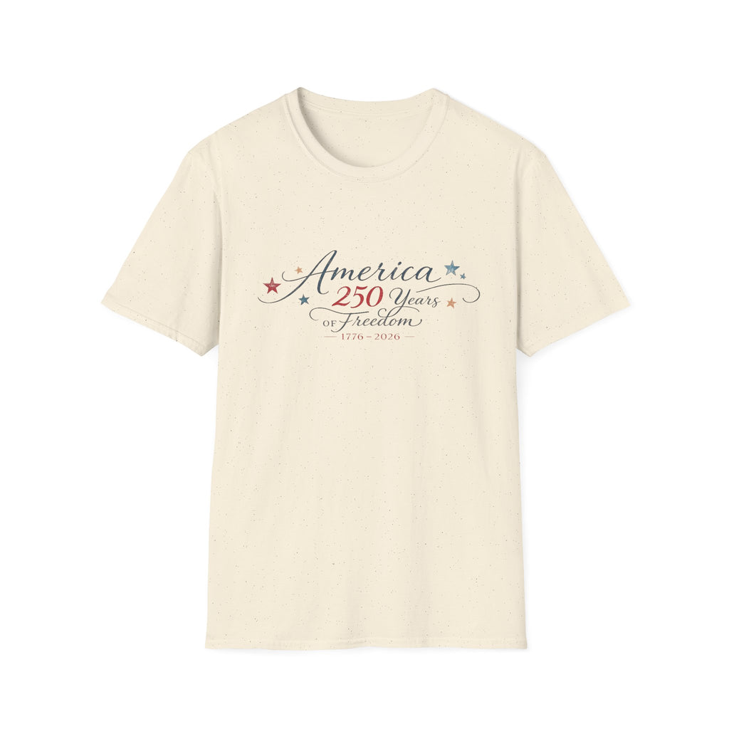 America 250 Years of Freedom Calligraphy Shirt, Elegant Script Patriotic Tee 1776 2026, Sophisticated Anniversary 4th of July T-Shirt, Patriotic