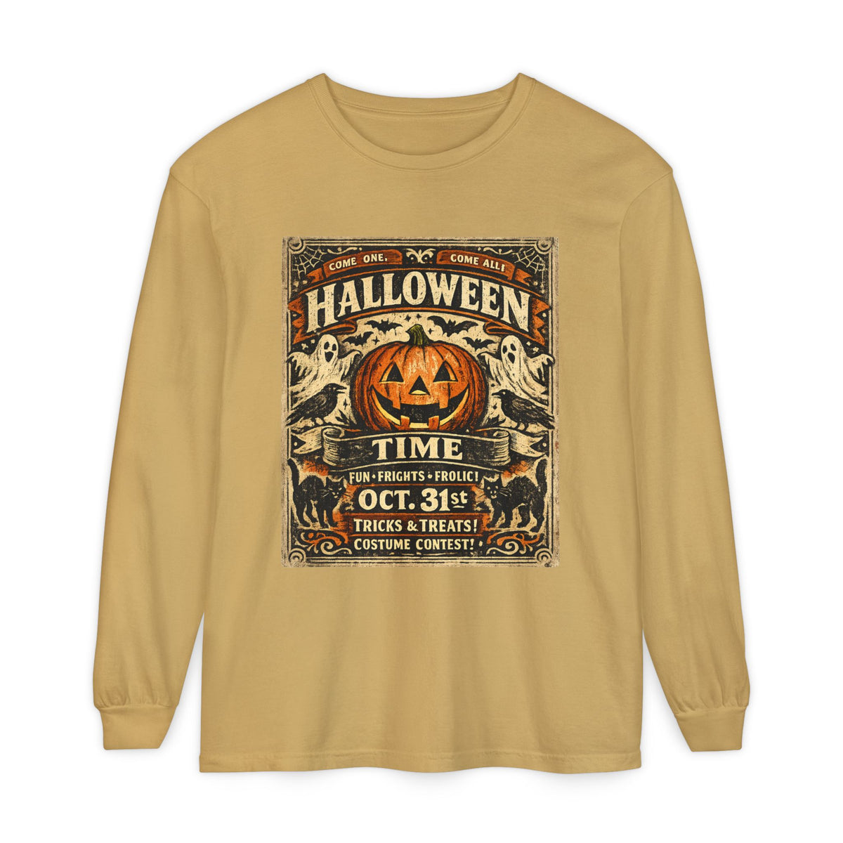 Halloween Time Vintage Jack-O'-Lantern & Ghosts Long Sleeve T-Shirt