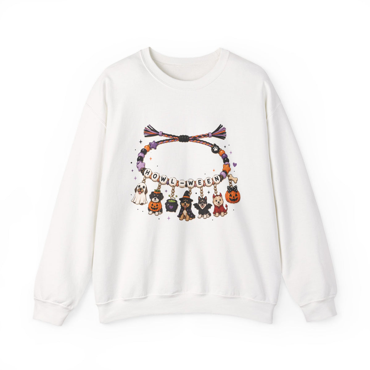 Halloween Charm Bracelet Cute Howl-ween Puppy Dog & Ghost Crewneck Sweatshirt